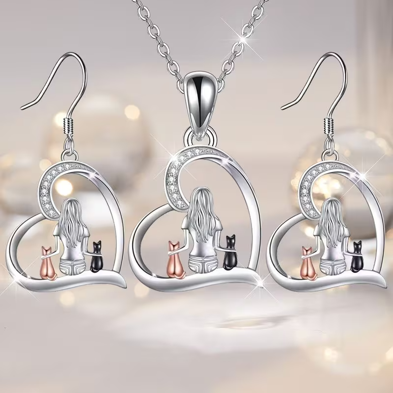 NEW Elegant Stylish Cat Earrings With Necklace2