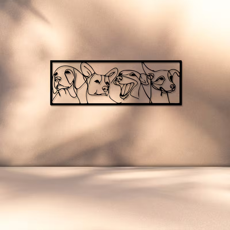 NEW Four Dog Faces Line Art Metal Wall Art0