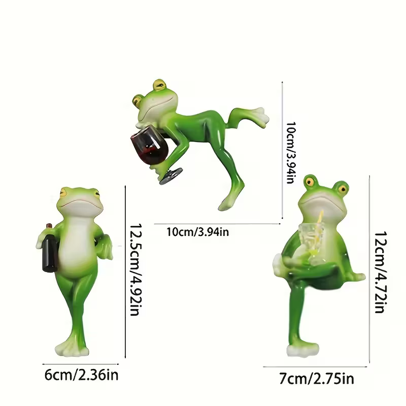 NEW Three Whimsical  Frog Sculptures with Drinks  3 Piece Set8