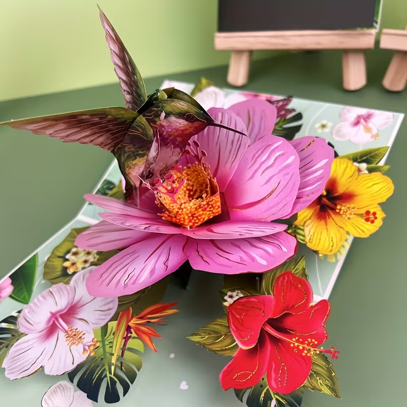 3D Pop-Up Greeting Card  Floral Design with Hummingbird Any Occasion7