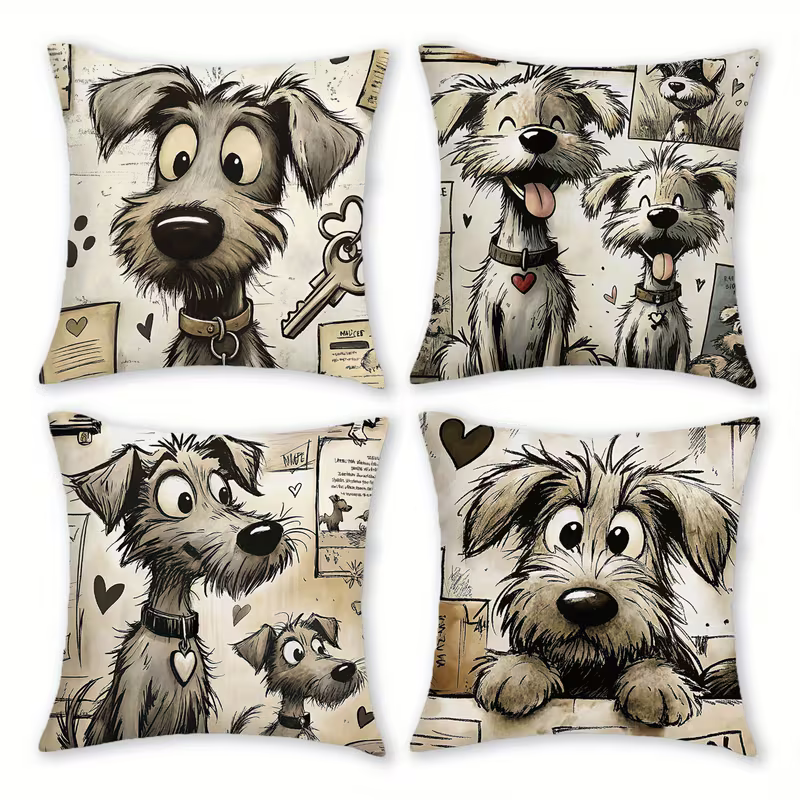 NEW 4pcs of Cartoon Dog Pattern Pillow Covers ( Set of 4 )2