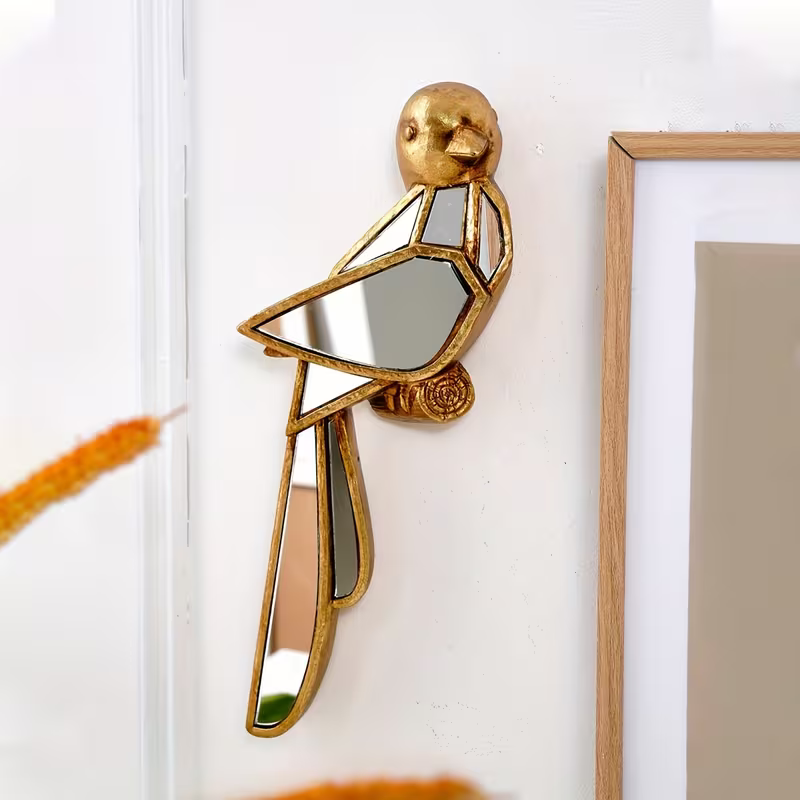 NEW Unique Bird-Shaped Resin Wall Art with Mirror Accents 6