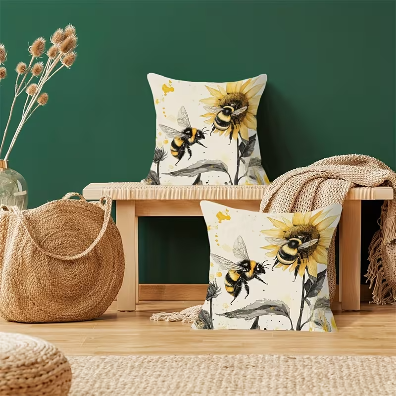NEW  Plush Throw Pillow Covers Bumble  Bee Theme ( Set Of Two )6