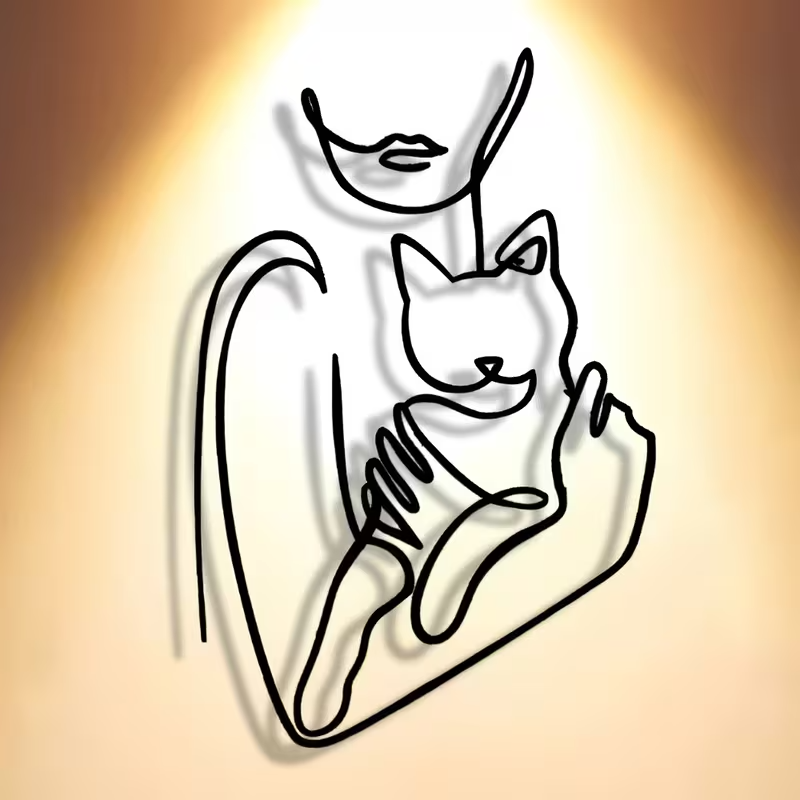 NEW Woman Holding Kitten metal Silhouette3