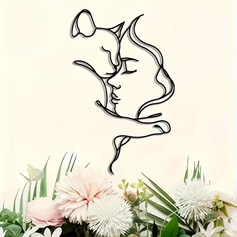 NEW Classic Cat and Woman Silhouette Metal Wall Art2