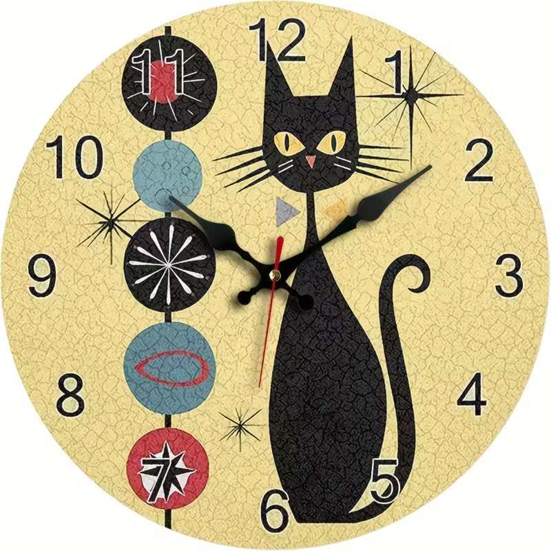 NEW CAT  Clock with Modern Medieval Black Cat Design     12 INCH1