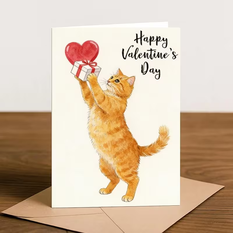 Cute Ginger Cat Valentine's Day Card0