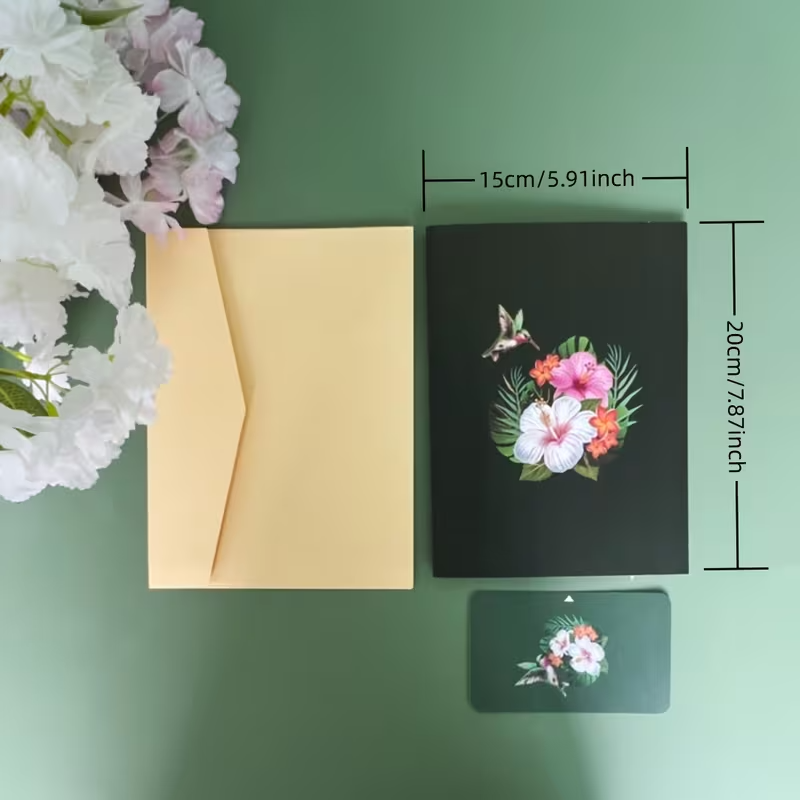 3D Pop-Up Greeting Card  Floral Design with Hummingbird Any Occasion0