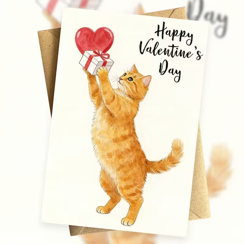 Cute Ginger Cat Valentine's Day Card2
