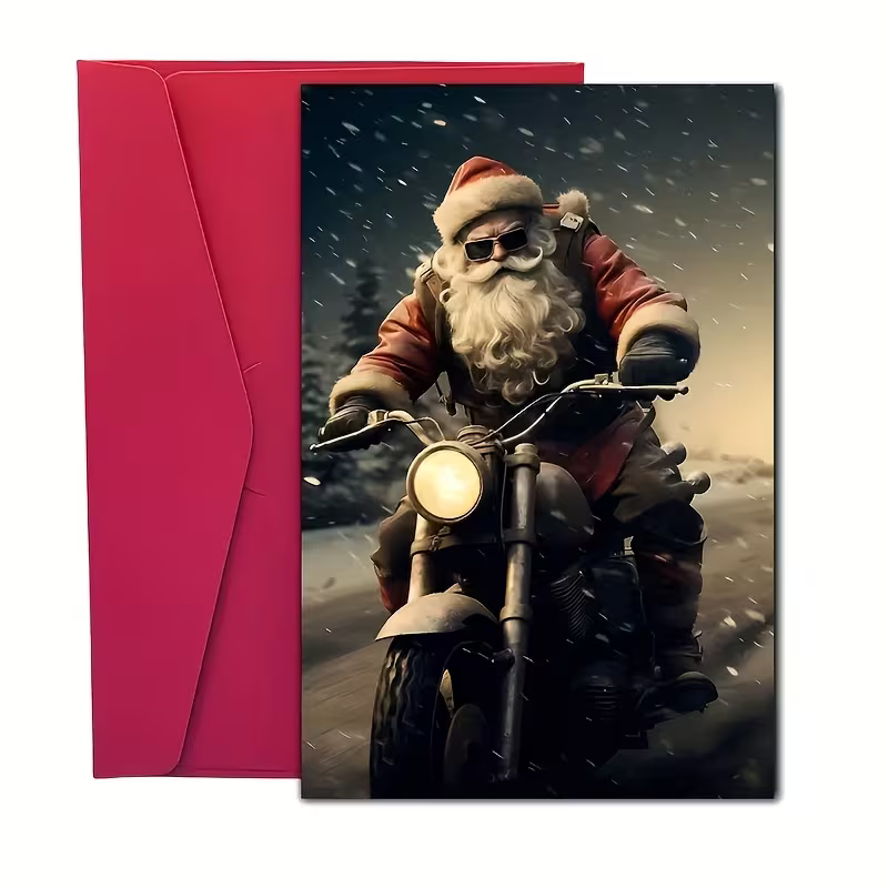 Greeting Card Santa Claus Motorcycle with Envelope ( FREE SHIPPING )0