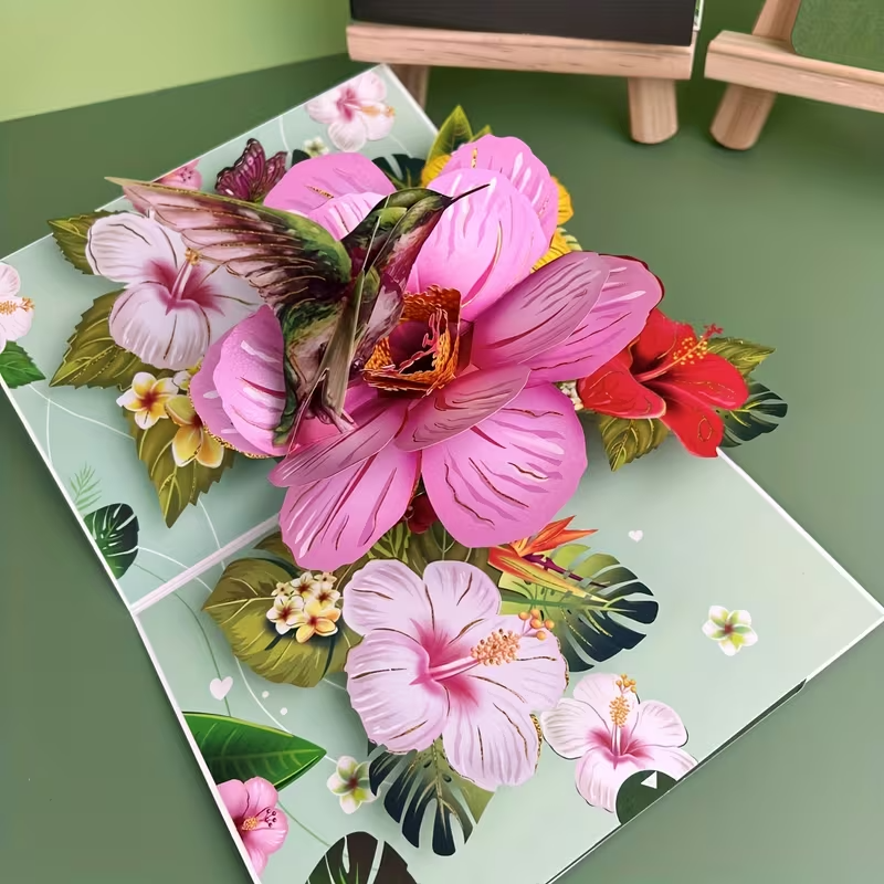 3D Pop-Up Greeting Card  Floral Design with Hummingbird Any Occasion6