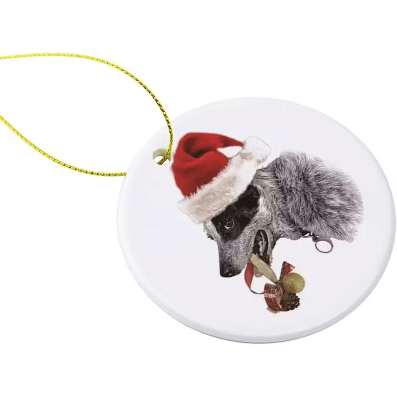 Australian Cattle Dog Christmas Ornament - 3 Inch Round Ceramic Blue Heeler Dog - FranksFunkyStuff