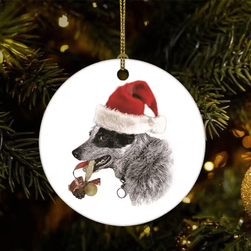 Australian Cattle Dog Christmas Ornament - 3 Inch Round Ceramic Blue Heeler Dog - FranksFunkyStuff