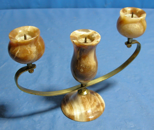 Candelabra Three Candle Marble and Brass - FranksFunkyStuff