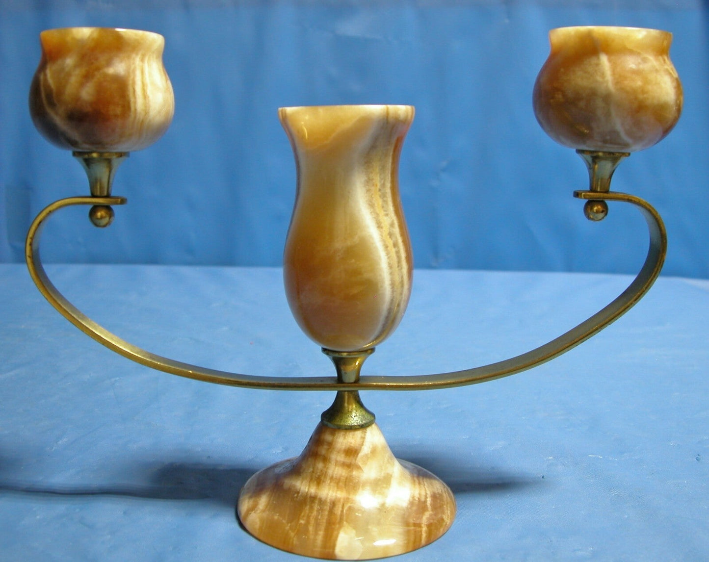 Candelabra Three Candle Marble and Brass - FranksFunkyStuff