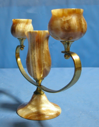 Candelabra Three Candle Marble and Brass - FranksFunkyStuff