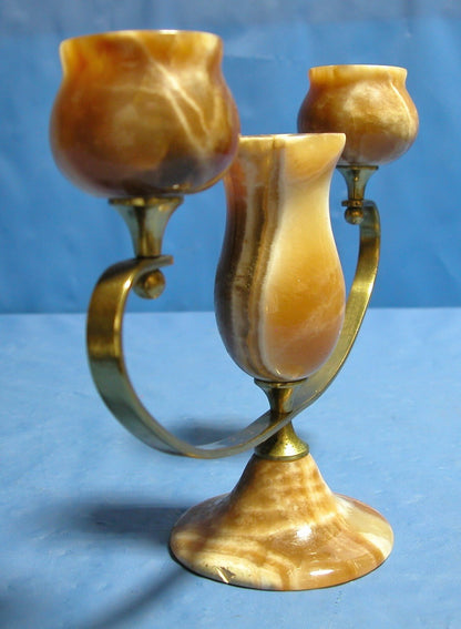 Candelabra Three Candle Marble and Brass - FranksFunkyStuff