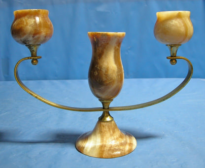 Candelabra Three Candle Marble and Brass - FranksFunkyStuff