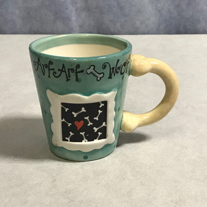 Ceramic Coffee Cup Bow Wow Woof Arf Arf Dog Bones - FranksFunkyStuff