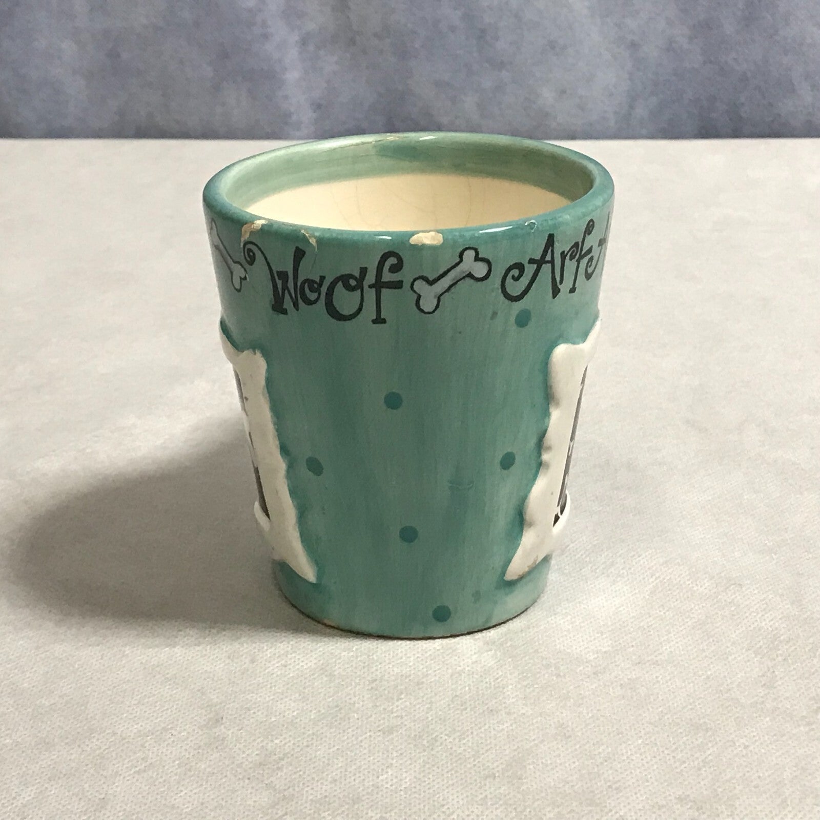 Ceramic Coffee Cup Bow Wow Woof Arf Arf Dog Bones - FranksFunkyStuff