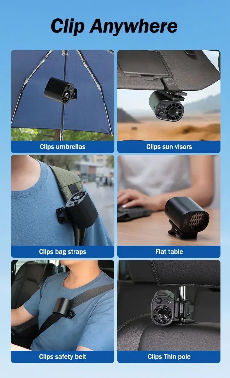 Compact Portable Fan USB Rechargeable Clip On Fan with LED, Use Anywhere ! - FranksFunkyStuff