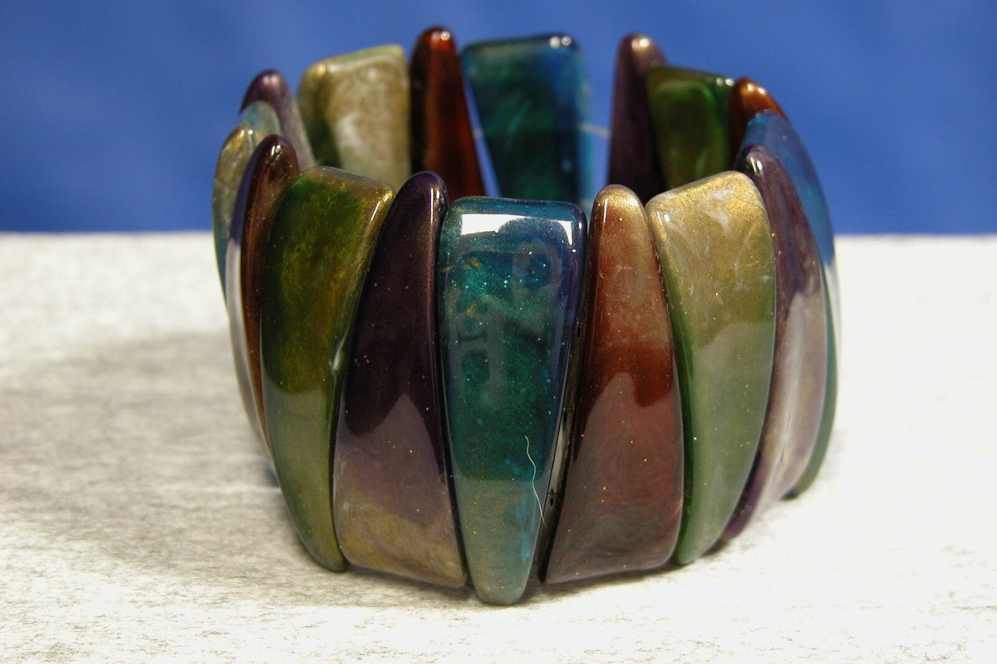 Dangling Faux Abalone Shell Pieces 1970's Multi - color bracelet - FranksFunkyStuff