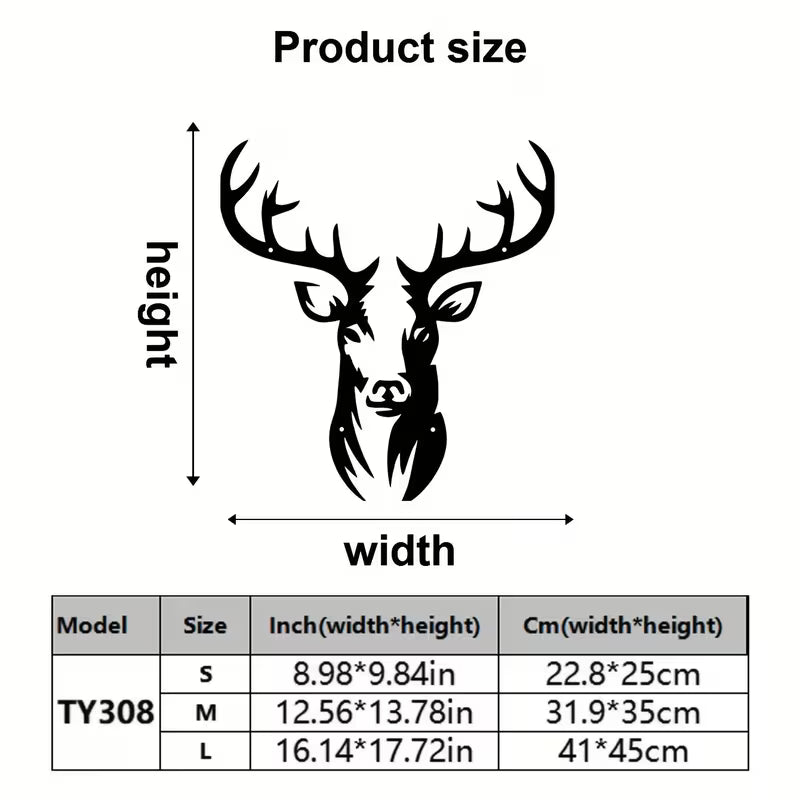 Large Deer Head Metal Silhouette W/Antlers