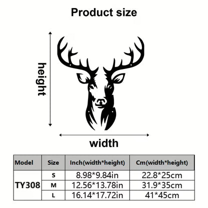 Large Deer Head Metal Silhouette W/Antlers