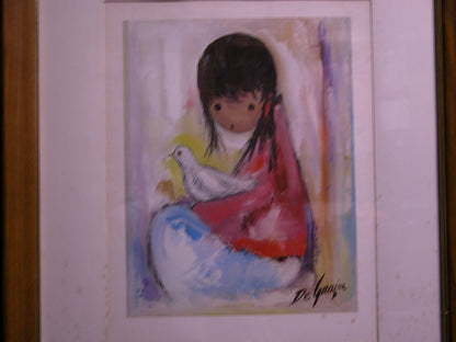 Framed1950' print of Ted DeGrazia's 1949 - 1979 oil painting of " THE WHITE DOVE " - FranksFunkyStuff
