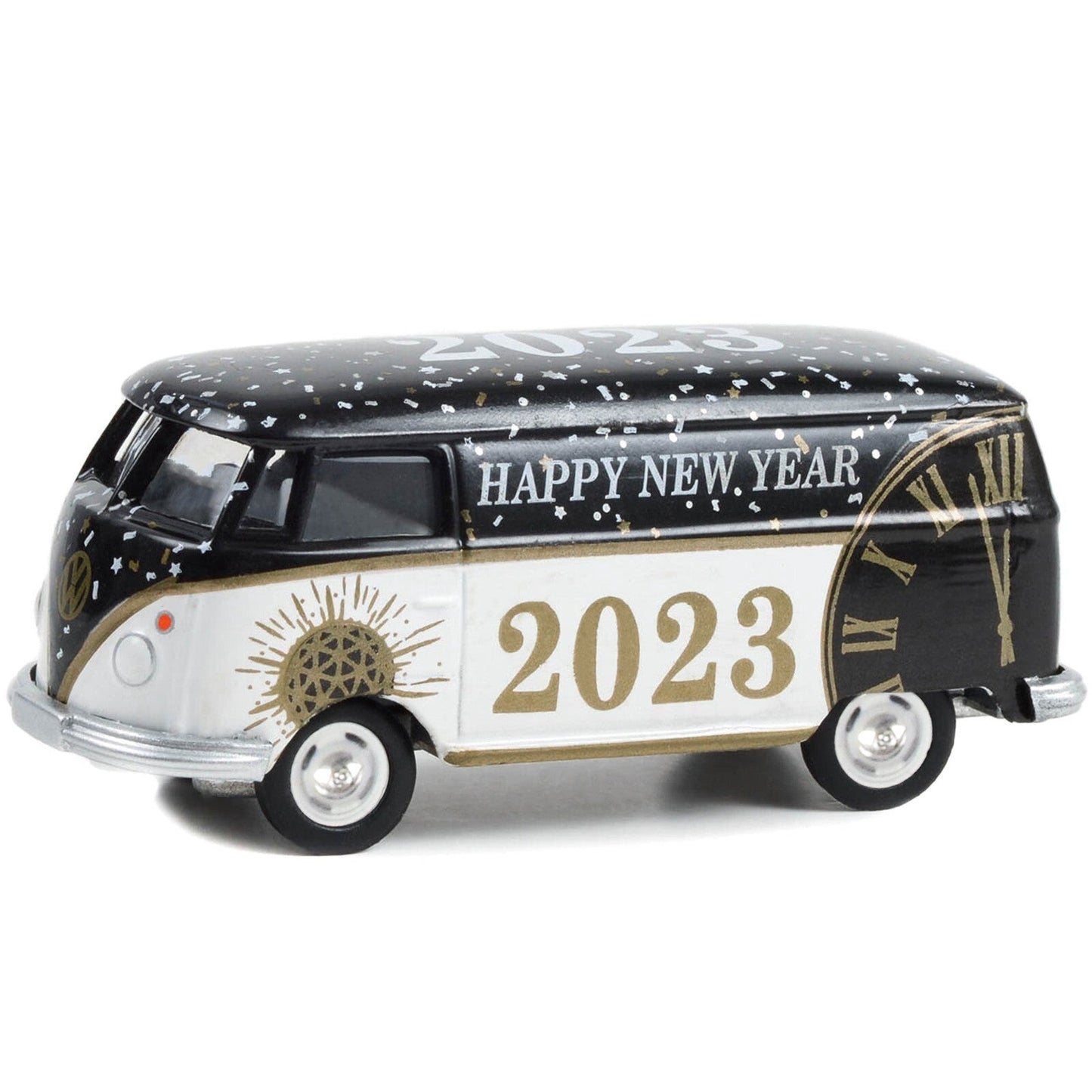 Greenlight Volkswagen Type 2 Panel Van "Happy New Year 2023" Black and White - FranksFunkyStuff