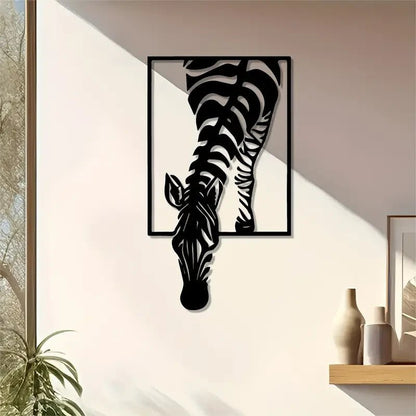 Large Zebra 16 x 9 Metal Silhouette Wall Art - Minimalist Black Animal Statue - FranksFunkyStuff