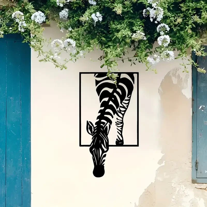 Large Zebra 16 x 9 Metal Silhouette Wall Art - Minimalist Black Animal Statue - FranksFunkyStuff