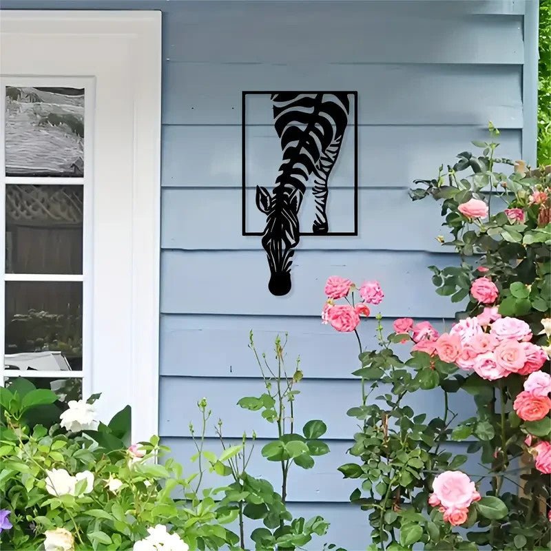 Large Zebra 16 x 9 Metal Silhouette Wall Art - Minimalist Black Animal Statue - FranksFunkyStuff