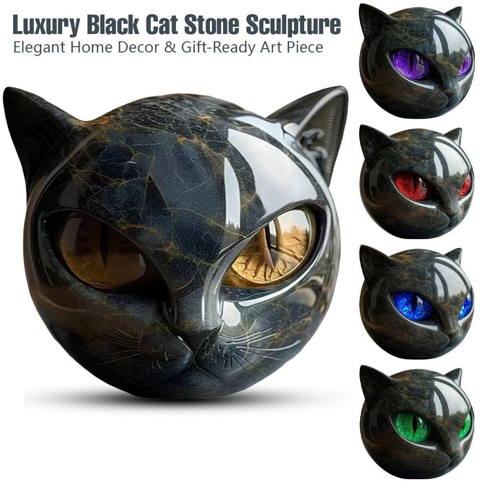 Luxury Black Cat SCULPTURE - Hand - Carved with Glowing Eyes - FranksFunkyStuff