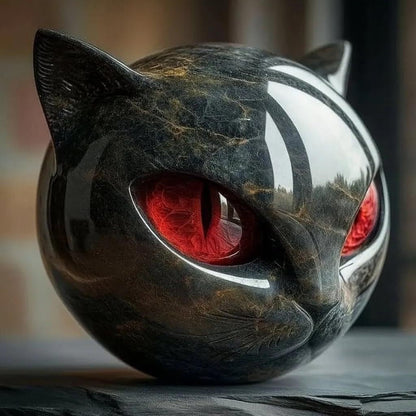 Luxury Black Cat SCULPTURE - Hand - Carved with Glowing Eyes - FranksFunkyStuff