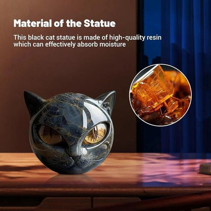 Luxury Black Cat SCULPTURE - Hand - Carved with Glowing Eyes - FranksFunkyStuff