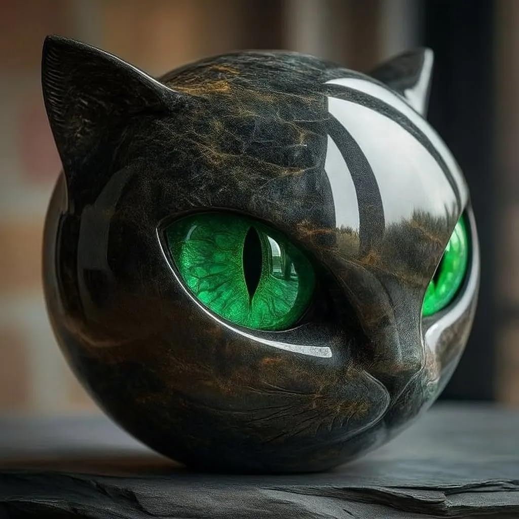 Luxury Black Cat SCULPTURE - Hand - Carved with Glowing Eyes - FranksFunkyStuff