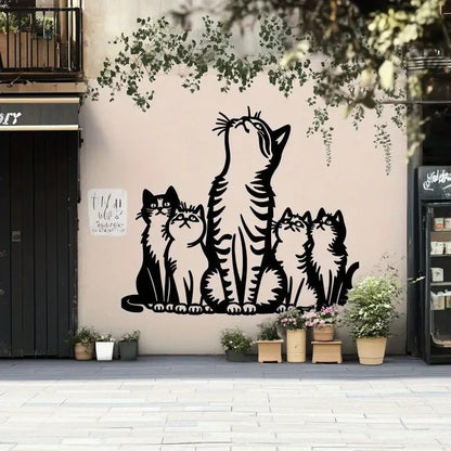 Modern Metal Wall Sculpture Art, Cat Silhouette with Raised Feline Figures - FranksFunkyStuff