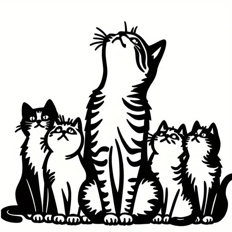 Modern Metal Wall Sculpture Art, Cat Silhouette with Raised Feline Figures - FranksFunkyStuff
