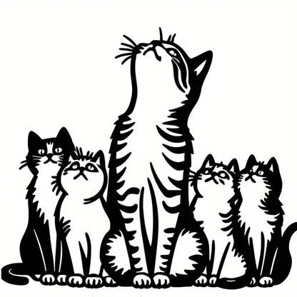 Modern Metal Wall Sculpture Art, Cat Silhouette with Raised Feline Figures - FranksFunkyStuff