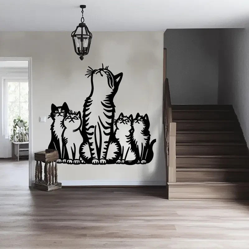 Modern Metal Wall Sculpture Art, Cat Silhouette with Raised Feline Figures - FranksFunkyStuff