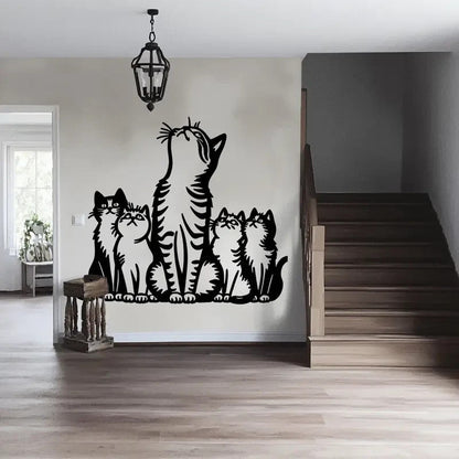 Modern Metal Wall Sculpture Art, Cat Silhouette with Raised Feline Figures - FranksFunkyStuff