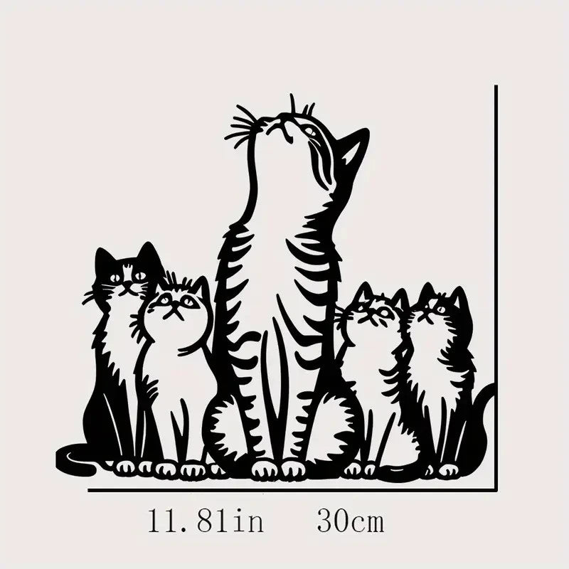 Modern Metal Wall Sculpture Art, Cat Silhouette with Raised Feline Figures - FranksFunkyStuff