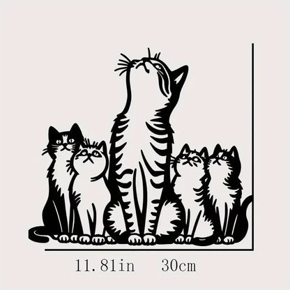 Modern Metal Wall Sculpture Art, Cat Silhouette with Raised Feline Figures - FranksFunkyStuff