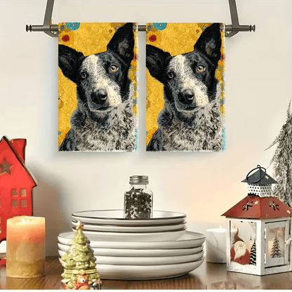 NEW 2pcs Australian Cattle Dog (Blue Heeler) Kitchen & Bath Towel Set - FranksFunkyStuff