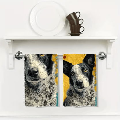 NEW 2pcs Australian Cattle Dog (Blue Heeler) Kitchen & Bath Towel Set - FranksFunkyStuff