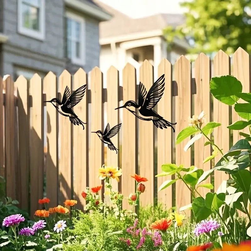 NEW 3 Birds Metal Silhouette, Decorative Metal Cutout Hummingbird Wall Art - FranksFunkyStuff