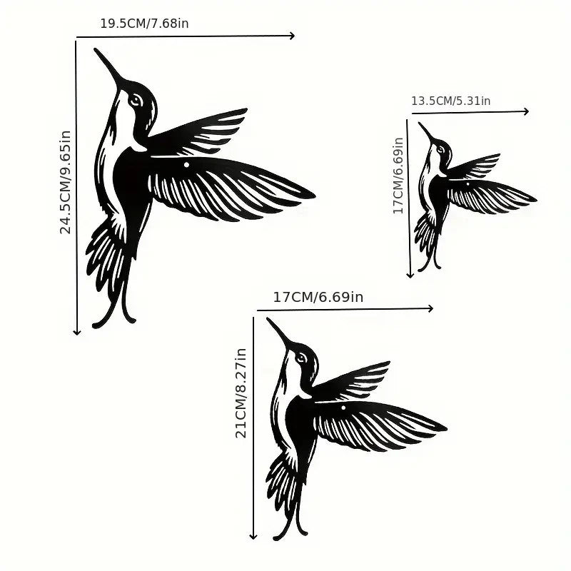 NEW 3 Birds Metal Silhouette, Decorative Metal Cutout Hummingbird Wall Art - FranksFunkyStuff