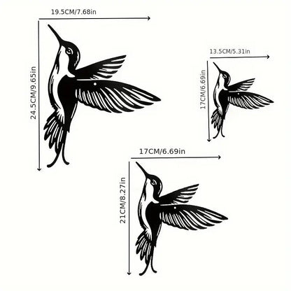 NEW 3 Birds Metal Silhouette, Decorative Metal Cutout Hummingbird Wall Art - FranksFunkyStuff