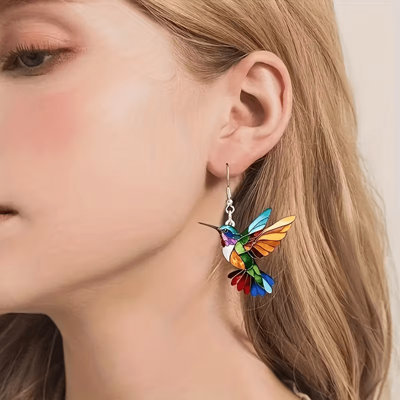 NEW 3 Piece Colorful Acrylic Hummingbird Necklace W/ Matching Ear Ring Set - FranksFunkyStuff